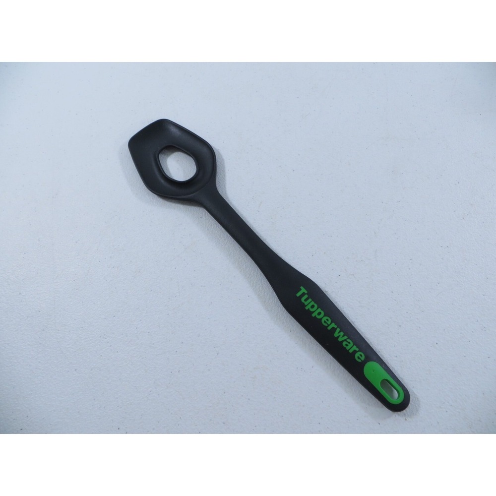 Tupperware Flow Thru Mixing Serving Spoon‎ 12" Black Green Plastic 6471A-4